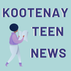 Kootenay Teen News Image shows Black person in purple shirt, white pants, purple boots and they are walking while reading a newspaper