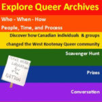 Explore Queer Archives: who - when - how; people, time, and process. Discover how Canadian individuals & groups changed the West Kootenay Queer community.