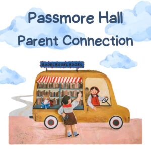 a cartoon of a mobile library with the words passmore hall parent connection